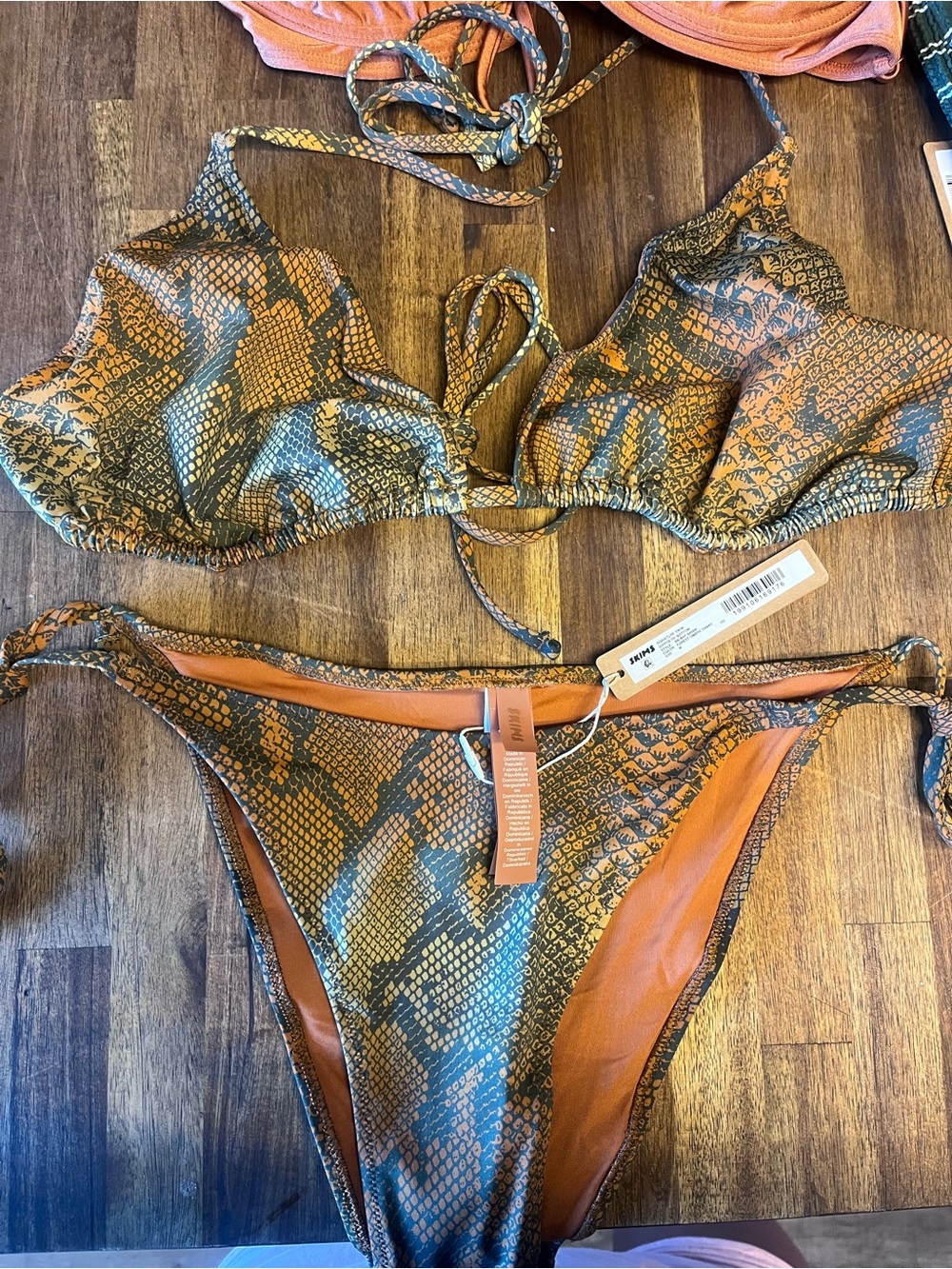 SKIMS Snake-Print Bikini in Orange and Green